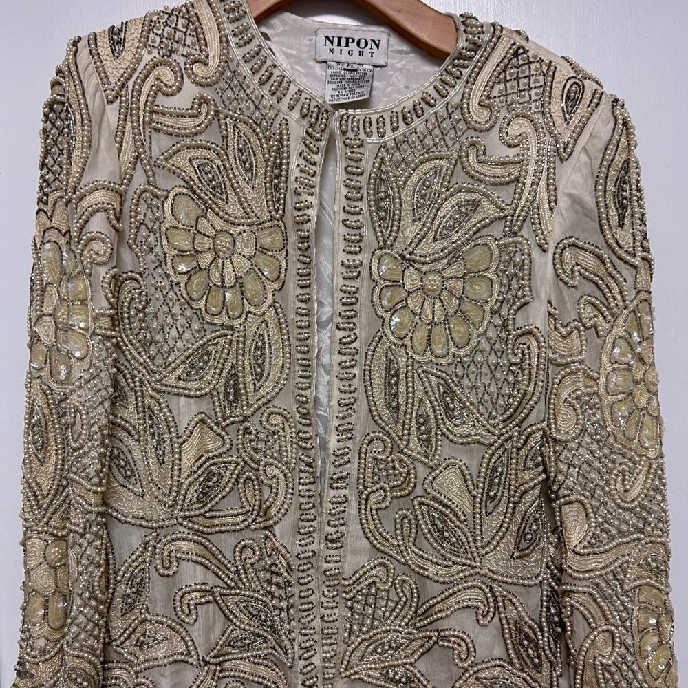 Nipon Night Beaded Jacket , Milk beaded Nipon jacket, long sleeve jacket Size:PL